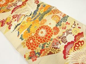 アンティーク　鶴に城・菊模様織出し丸帯（材料）